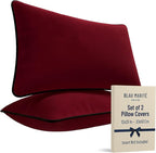 2 Pack Velvet Decorative Throw Pillow Covers, 12"x20", Burgundy, Solid, Modern, Contrast Piping, Indoor Use, Bedroom & Living Room