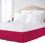 Multi-Ruffle Bed Skirt, Soft Multi Ruffle Bed Skirt Elastic Dust Ruffles with Wrap Around Bed Skirt Easy Fit with 18 Inch Drop 100% Cotton 800 Thread Count Bed Skirt (King XL, Hot Pink)