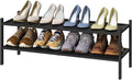 kiplant Black Shoe Rack, 2-Tier Long Shoe Rack, Stackable Bamboo Wood Shoe Shelf for Closet, Entryway & Hallway