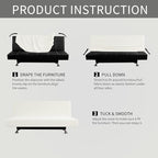 Easy-Going Stretch Futon Slipcover Armless Futon Bed Cover Furniture Protector Without Armrests with Elastic Bottom for Kids, Soft Jacquard Fabric Small Checks (Medium, Cream)