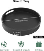 Round Decorative Tray,Wooden Serving Tray with Handles, 11.8in Black Decorative Trays for Coffee Table,Kitchen Counter,bandejas decorativas