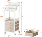 Bathroom Stand, Makeup Organizer Storage with Drawers, 13 Inch Large Floor Rolling Skincare Organizer Cart, 3-Tier Vanity Tray Stand for Cosmetics, Nail Polish, Perfume Display Cases Holder