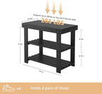 NEWBULIG Shoe Rack Bench, 3-Tier Bamboo Shoe Organizer, Wooden Entryway Storage Bench, 286 lb Load Capacity, 11.2x19.7x17.9 Inches, for Entryway Bathroom Bedroom Balcony, Black