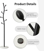 sawsile Black Coat Rack Freestanding,Coat Hanger Stand with Natural Marble Base,Modern Sturdy Metal Clothes Rack Standing Hall Tree Hanger for Hats,Scarf, Bag, Jacket