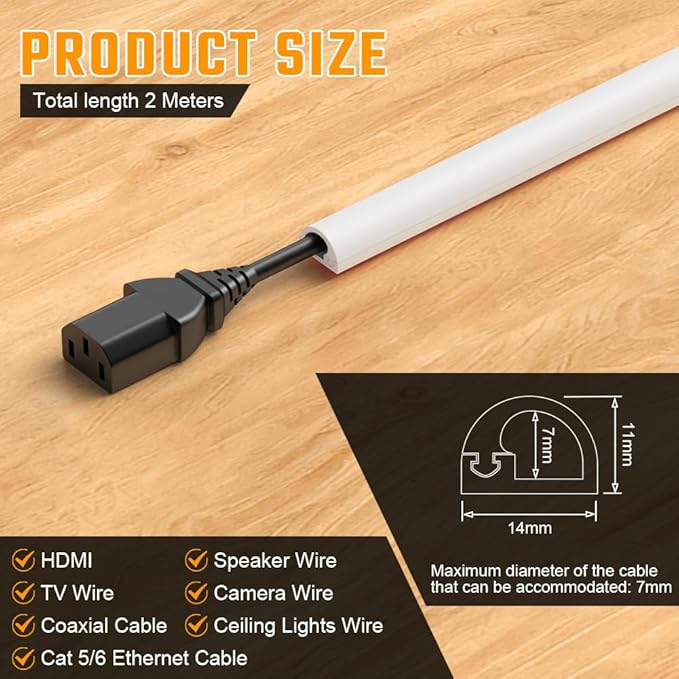AUAUY 78" Cord Hider for Wall Mount TV, Self Adhesive Silicone Cord Covers, Flexible Hiding Wires on Wall, Cable Cover Raceway Kit for Wires, Home Office, Walls & Floors, White(0.55" W x 0.43" H)