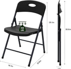 2 Pack Black Folding Chair, Plastic Portable Stackable Commercial Seats with Steel Frame 350lb, Heavy Duty Foldable Chair for Indoor and Outdoor, Patio, Office, Picnic, Kitchen, Events