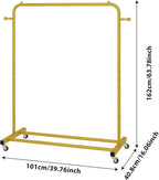Sywhitta Clothing Rack on Wheels with Storage Shelf & Sturdy Metal Frame, Retail Clothing Rack for Hanging Clothes, Coats,Space-Saving Mobile Organizer for Closet, Bedroom, Laundry Room, Gold Yellow