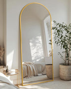 Full Length Mirror with Stand, 58"x19" Arched Full Body Mirror, Large Stand Up Aluminum Frame Floor Freestanding Hanging Leaning Mounted for Bedroom Living Room Entryway Gold