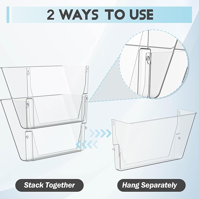 Gawerk Clear Acrylic Single Pocket, Plastic Hanging Wall Mount File Holder for Office Home (White, 4 Pack)