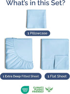 Extra Deep Pocket Twin XL Sheets - 3 Piece Breathable & Cooling Bed Sheets - Hotel Luxury Bed Sheet Set - Soft, Wrinkle Free & Comfy - Easily Fits Extra Deep Mattresses - Deep Pocket Light Blue Sheets