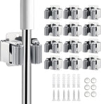 JAMEND CLXP 12PCS Broom and Mop Holder, Heavy Duty Garden Tool Organizer Rack Rake and Shovel Handle, Stainless Steel Mop Hanger. Wall Mounted Utility Rack with Screws, Silver.