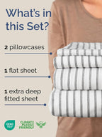 Extra Deep Pocket King Sheets - 4 Piece Breathable & Cooling Bed Sheets - Hotel Luxury Bed Sheet Set - Soft, Wrinkle Free & Comfy - Easily Fits Extra Deep Mattresses - Deep Pocket Grey Striped Sheets