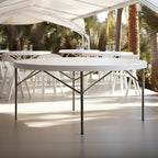 PRO&Family Commercial Round Folding Table, White Top, Powder-Coated Steel Frame, High-Impact Polyethylene Construction, Perfect for Wedding, Party, Shool, Church. (1, 72" Bi-Fold)