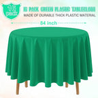 16 Pack Green Plastic Tablecloth for Round Tables, Premium Decorative Green Disposable Table Cloths for Parties, Round Party Table Cover for Birthday Anniversary Graduation Picnic Party, 84 Inch