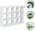 Furinno Cubicle Book Shelf, 12-Cube Bookshelf, Triple Thick Frame Cube Storage