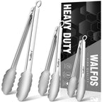 Walfos tongs for cooking, All Metal Kitchen Tongs 600℉ Heat Resistant, Heavy Duty Locking Tongs 2-piece 12 Inch