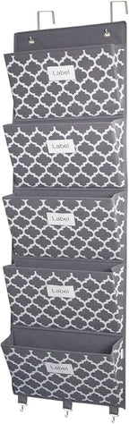homyfort Over the Door File Organizer, Hanging File Folders, Wall Organizers and Storage for Mail, Magazine, Notebooks, Planners, Office, Classroom, 5 Extra Large Pockets (Grey Lantern Pattern)