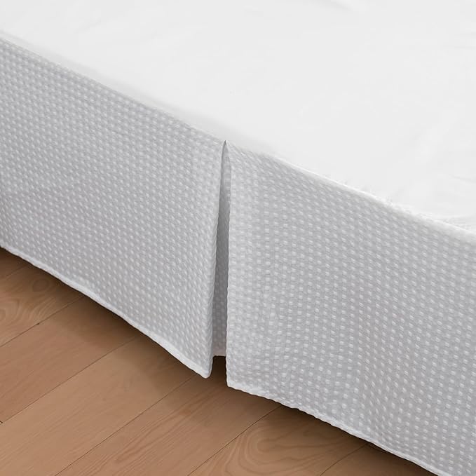Queen Bed Skirt, Pleated Waffle Weave Bed Skirt with Split Corners, Tailored Dust Ruffle 16 Inch Drop Easy Fit, Machine Washable (White, Queen - 16" Drop)
