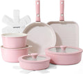 SENSARTE 17 Piece Ceramic Pots and Pans Set, Nonstick Detachable Handle Cookware, Induction Kitchen Cookware Set with Removable Handle, Dishwasher ＆ Oven Safe (Pink)