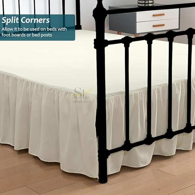 Shreem Linen Ruffled Bed Skirt with Split Corners, Gathered Style, 100% Microfiber, 30-Inch Drop, Dust Ruffle Bedskirt with Platform, Full-XL, Ivory