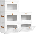 Homsorout Large Closet Storage Bins - Collapsible Clothes Organizer with Handles & Window, Decorative Boxes with Lids, Linen Closet Organizers for Living Room, Dorm, 5 Pack, White