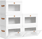 Homsorout Large Closet Storage Bins - Collapsible Clothes Organizer with Handles & Window, Decorative Boxes with Lids, Linen Closet Organizers for Living Room, Dorm, 5 Pack, White