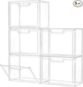 Freebat Stackable Storage Organizers Clear Acrylic Display Case, 5-Pack Acrylic Boxes with Lids, Clear Storage Containers Storage for Handbags, Collectibles & Figures
