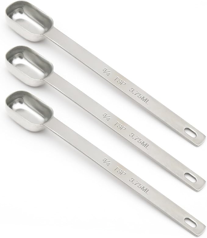 3PCS 3/4tsp (1/4tbsp, 3.75ml) Single Measuring Spoon, Stainless Steel Long Handle Individual Teaspoons Only