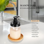 Amolliar Plastic Mason Jar Soap Dispenser with Pump Lid,16OZ Refillable BPA-Free Hand Soap Dispenser Set with Cute Lables - Farmhouse Decor for Kitchen/Bathroom, Liquid Soap,Dish Soap, Lotion
