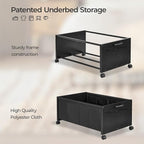 FOUCSSOMEI Under Bed Storage with Wheels, Wooden Under Bed Drawers On Wheels, Rolling Under Bed Shoe Storage, Space Saving, Black,70L