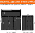 Spaclear Large Kitchen Silverware Organizer - Expandable 17.2" x 17.9" Adjustable Drawer Tray, 4-7 Compartments for Maximum Storage, BPA-Free, Black,L