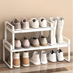 Expandable 1-Tier Metal Shoe Rack (H:7"), Adjustable Width 14.9"–23.6", Heavy-Duty Free-Standing Shoe Shelf for Closet, Entryway & Small Spaces – Single Pack