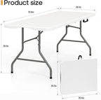 6ft Folding Table Heavy Duty 350 LBS Capacity Foldable Table with 18% Thicker HDPE Waterproof Top & Reinforced Steel Frame, Portable Fold-in-Half Table for Outdoor Indoor Party Wedding Camping