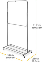 Whitmor Garment Rack - Convertible Single to Double Rod, Mobile with Locking Wheels for Long Garments, Laundry Room, Bedroom, Gray