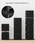 Homsorout Stackable Storage Drawers - 2 Tier Closet Organizer with Metal Handles, Fabric Dresser with Collapsible Bins for Bedroom, Dorm, Office, Black, 2 Pack