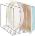 mDesign 3 Slot Tray and Pan Rack — Metal Wire Rack for Pantry and Kitchen Storage — Freestanding Pan Lid Holder Also for Baking Trays and Crockery – Silver