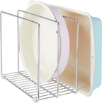 mDesign 3 Slot Tray and Pan Rack — Metal Wire Rack for Pantry and Kitchen Storage — Freestanding Pan Lid Holder Also for Baking Trays and Crockery – Silver
