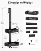 Orimade Aluminum Over the Door Shower Caddy, Rustproof Hanging Shower Organizer, Heavy Duty 44LB, Adjustable Height, Safe Rounded Edges, Bottom Plate to Hold Small Items, for Bathroom Storage, 2-Tier