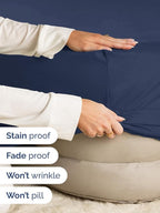 Extra Deep Twin Fitted Sheet - Hotel Luxury Single Fitted Sheet Only - Easily Fits 18 inch to 24 inch Mattress - Ultra Soft, Wrinkle & Fade Free w/Extra Deep Pockets - Breathable & Comfy - Navy Blue