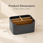 Remote Control Holder with Removable Wood Compartments for Media Devices, Desktop Stationery, and Bedside Nightstands, Black