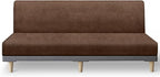 molasofa Leather Like Stretch Futon Slipcover Armless Futon Bed Sofa Cover Furniture Protector with Elastic Bottom, Soft and Washable Futon Cover for Sofa Bed Stay in Place（Larger，Light Brown）
