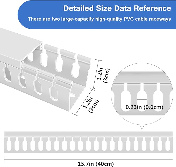 Cable Duct Management Raceway Kit, 31.4" (2 x 15.7) Server Rack Management, Hide Network HDMI VGA Cables, Open Slot Track Desk Wire Channel, White 2 Pack