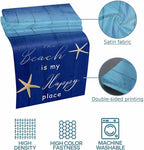 Happy Beach Place Marine Starfish Bed Runner for Bedroom Hotel, Decorative Bedding Scarf Gradient Blue Wood Grain End Blanket Runner for California King Size, 102x20in