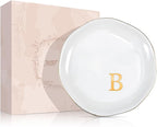 ProCase Ceramic Jewelry Tray, Initial Ring Dish Trinket Plate Engagement Gift, Small Personalized Monogram Ring Bowl for Wedding, White Decorative Jewelry Holder for Women Vanity -Letter B