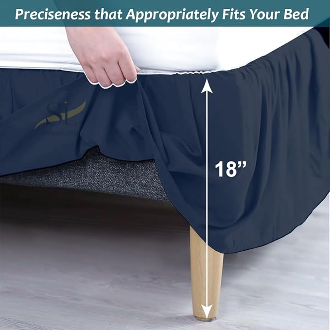 Shreem Linen Ruffled Bed Skirt with Split Corners, Gathered Style, 100% Microfiber, 18-Inch Drop, Dust Ruffle Bedskirt with Platform, Full-XL, Navy Blue