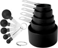 Measuring Cups and Spoons Set, 10-Piece Stackable Kitchen Tools with Stainless Steel Handles, Nesting Measurement Gadgets for Cooking & Baking (black)