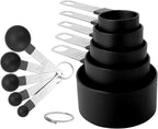 Measuring Cups and Spoons Set, 10-Piece Stackable Kitchen Tools with Stainless Steel Handles, Nesting Measurement Gadgets for Cooking & Baking (black)