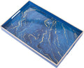 MAONAME Decorative Tray, Plastic Marbling Tray with Handles, Rectangular Coffee Table Trays and Serving Trays for Ottoman, Bathroom, 15.7” x 10.2”, Blue