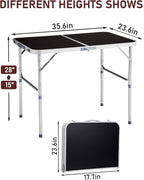 Outvita 3ft Portable Folding Camping Table, Outdoor Waterproof Adjustable Height Table, Aluminum Lightweight Suitcase Foldable Table for Picnic BBQ Beach Dining