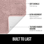 GORILLA GRIP Bath Rug Mat 60x24, Soft Absorbent Chenille, Quick Dry Microfiber Mats, Rubber Backing Washable Shower Floor Rugs, Bathmat Runner, US Designed Bathroom Home Decor Accessories Dusty Rose